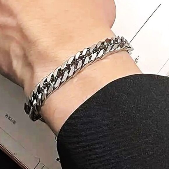 Bracelet Cuban Chain Titanium Metal Link Unisex Punk Edgy Rock Trendy Stylish - Picture 2 of 4